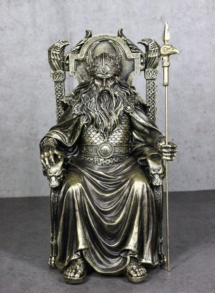 Norse Viking Odin The Alfather Sitting On A Throne with Raven Spear Statue Norse Viking Odin The Alfather Sitting On A Throne with Raven Spear Statue