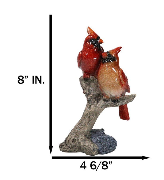 Northern Male And Female Red Cardinal Birds Perching On Tree Branch Figurine