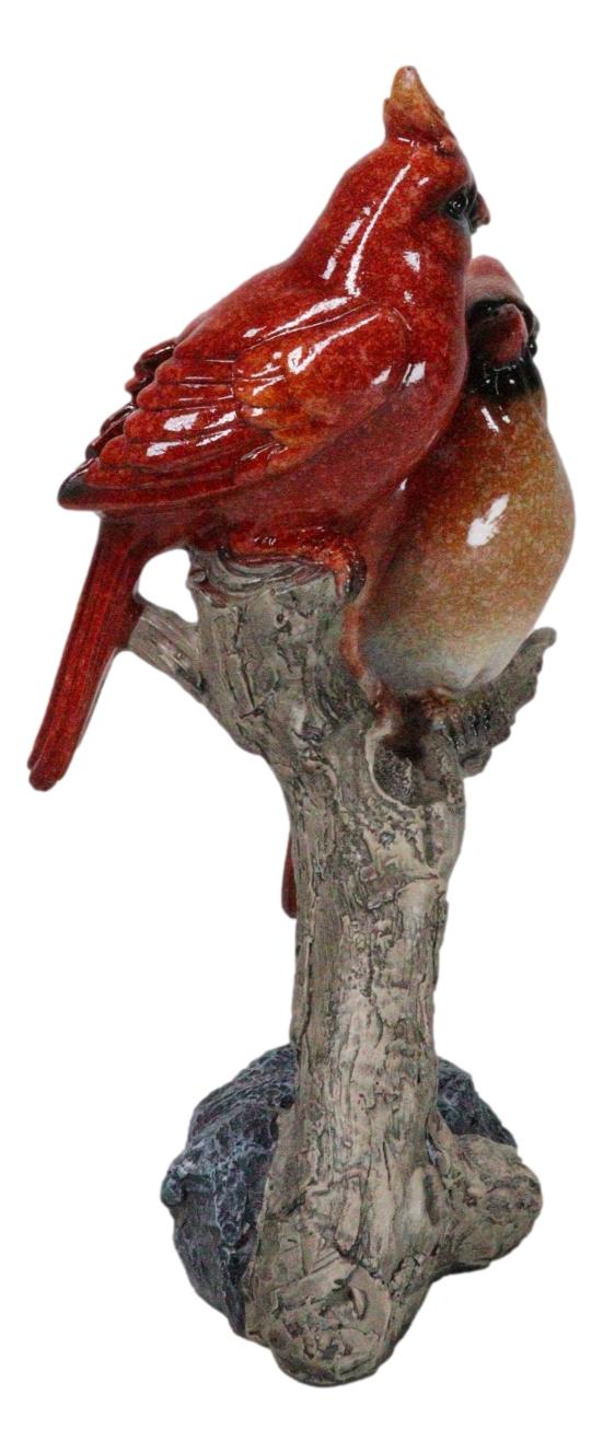 Northern Male And Female Red Cardinal Birds Perching On Tree Branch Figurine