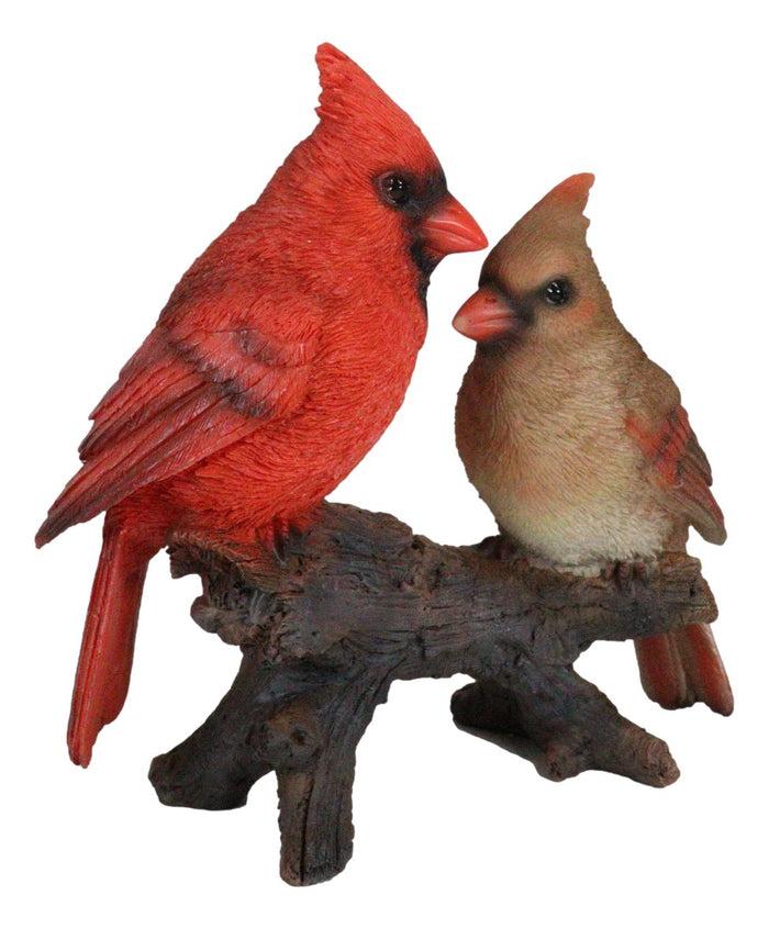 Northern Red And Brown Cardinal Male And Female Birds Couple On Branch Figurine