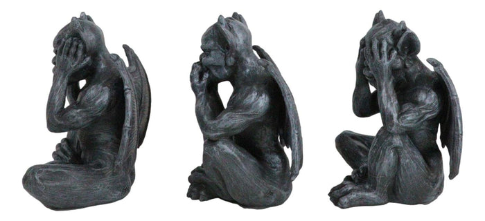 Notre Dame Gothic Winged See Hear Speak No Evil Sitting Gargoyles Figurine Set