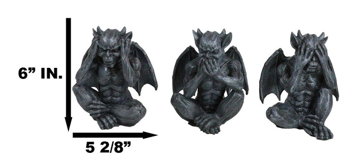 Notre Dame Gothic Winged See Hear Speak No Evil Sitting Gargoyles Figurine Set