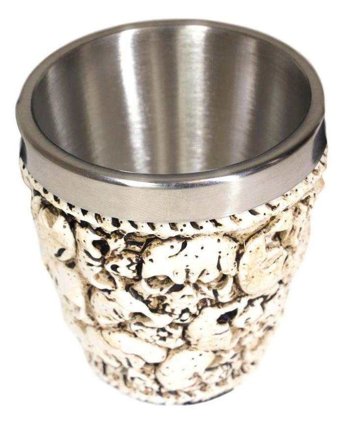 Novelty Ossuary Graveyard Piled Up Skulls And Spine Bones Shot Glass Set Of 4