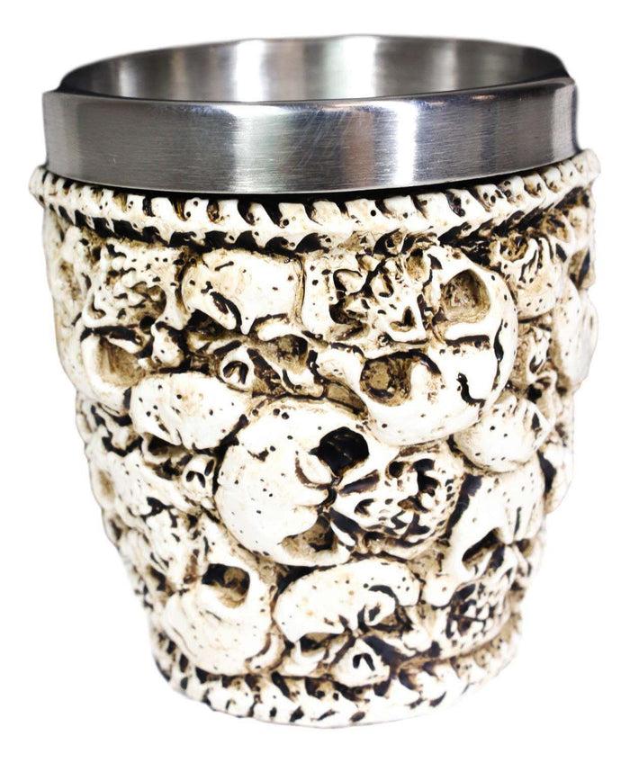 Novelty Ossuary Graveyard Piled Up Skulls And Spine Bones Shot Glass Set Of 4