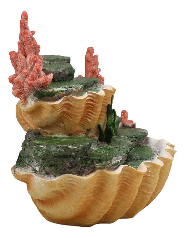 Ocean 2 Tier Golden Giant Clam Shells LED Light Display Stand For Mini Mermaids
