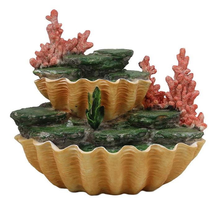 Ocean 2 Tier Golden Giant Clam Shells LED Light Display Stand For Mini Mermaids