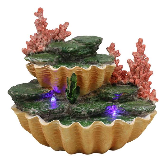 Ocean 2 Tier Golden Giant Clam Shells LED Light Display Stand For Mini Mermaids