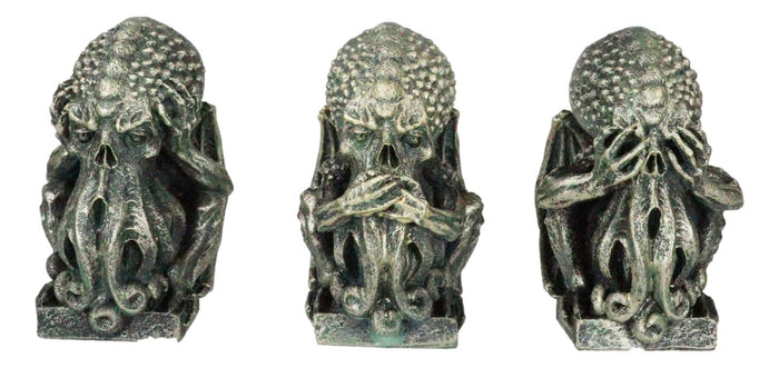 Ocean Cthulhu Skull Monsters Chibi See Hear Speak No Evil Mini Figurines Set