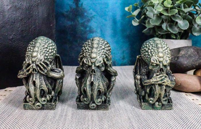 Ocean Cthulhu Skull Monsters Chibi See Hear Speak No Evil Mini Figurines Set