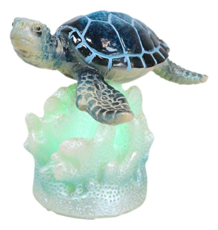 Ocean Marine Blue Giant Sea Turtle Swimming Over LED Light Coral Reef Figurine