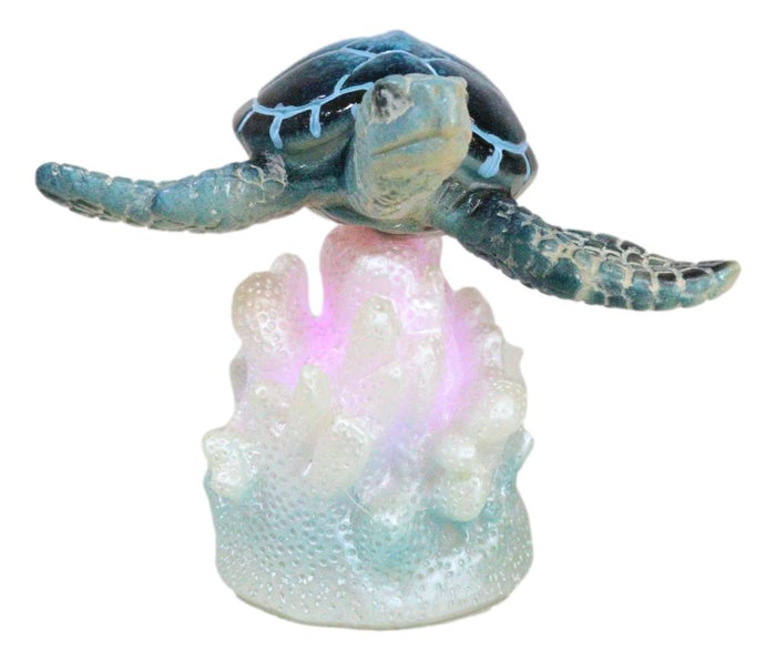 Ocean Marine Blue Giant Sea Turtle Swimming Over LED Light Coral Reef Figurine