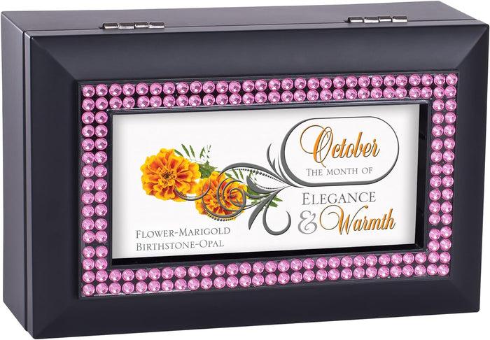 October Month Opal Birthstone Elegance And Warmth Black Musical Trinket Box
