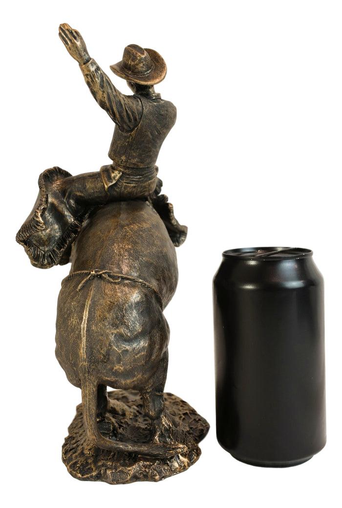 Old World Rustic Western Cowboy Riding A Rearing Angry Bull Rodeo Statue 10"H