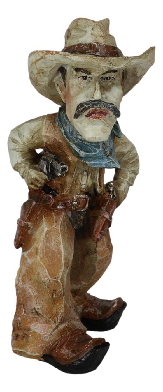 Old World Rustic Western Vintage Old Grit Cowboy With Guns Blazing Statue