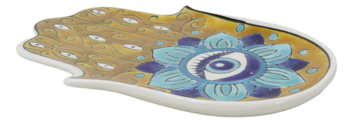 Orange Chakra Hamsa Palm Mandala And Evil Eye Ceramic Dish Brass Incense Holder