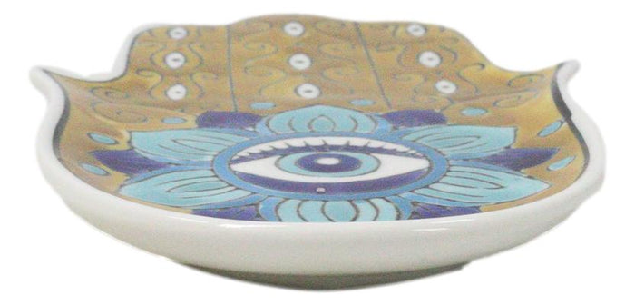 Orange Chakra Hamsa Palm Mandala And Evil Eye Ceramic Dish Brass Incense Holder
