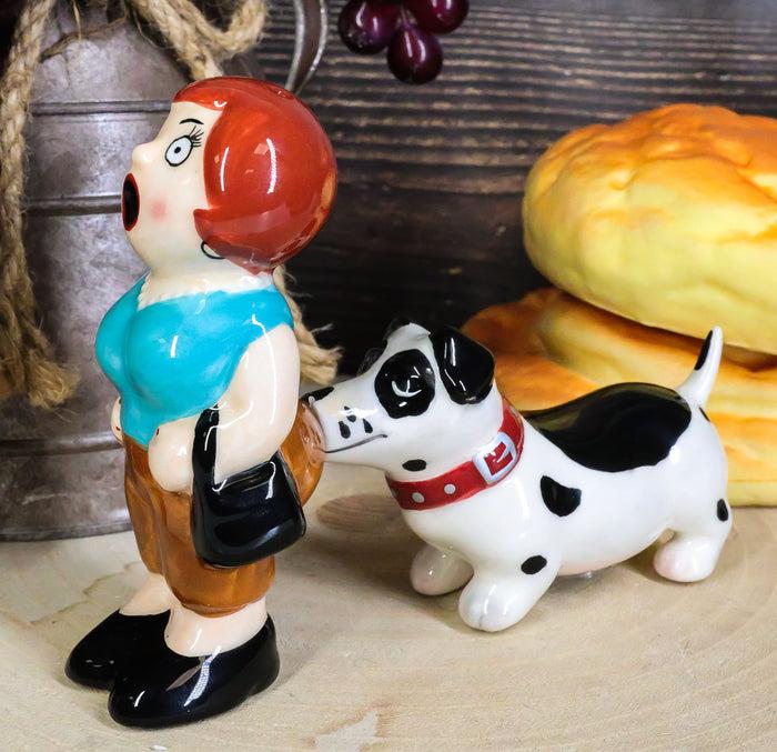 Ouch Lady And The Tramp Dog Kissing Magnetic Ceramic Salt Pepper Shakers Set