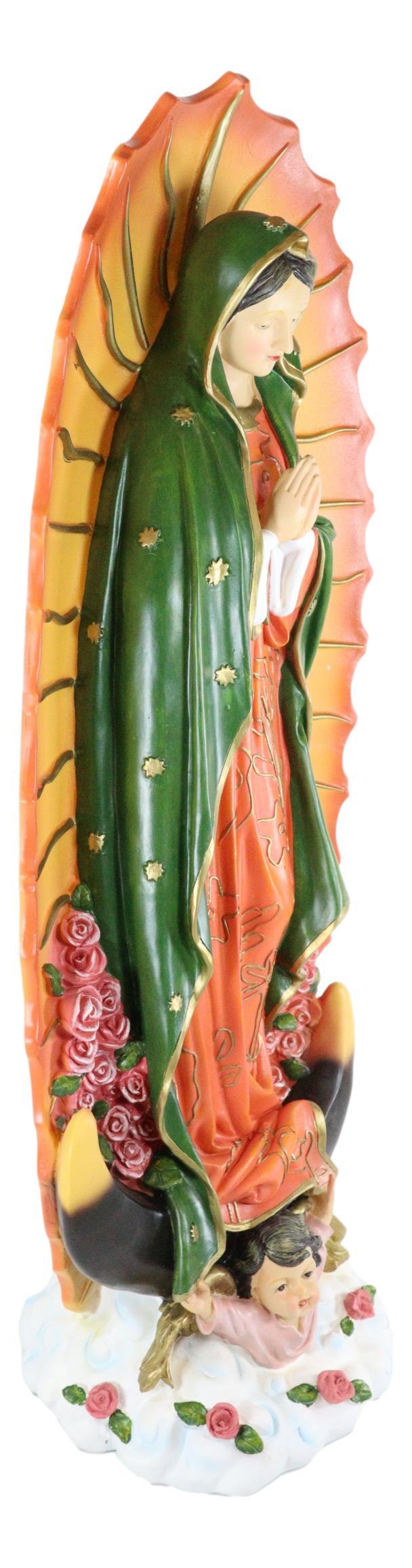 Our Holy Lady Of Guadalupe With Angel And Roses Catholic Divinity Statue 22" H