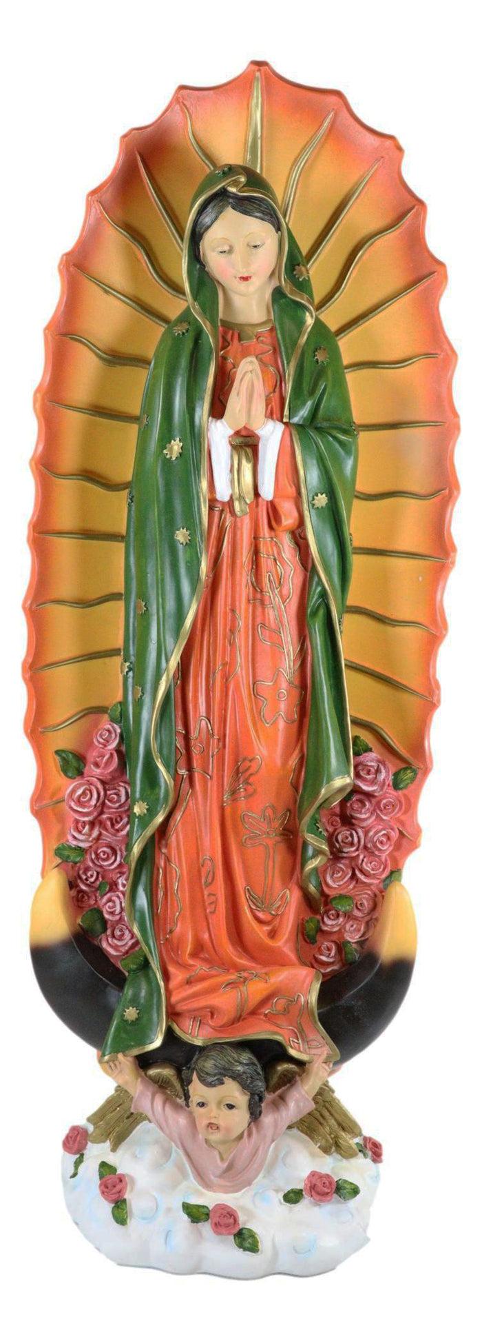 Our Holy Lady Of Guadalupe With Angel And Roses Catholic Divinity Statue 22" H