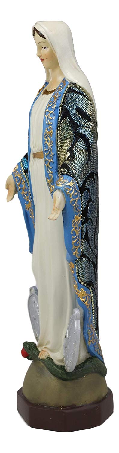 Our Lady Of Graces With Miraculous Miracle Medals Statue In Fabric Linen Garment