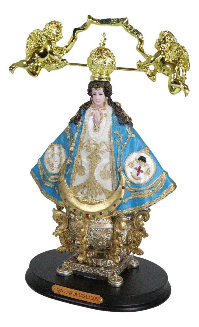 Our Lady Of San Juan De Los Lagos Golden Crown And Angels Regal Blue Figurine