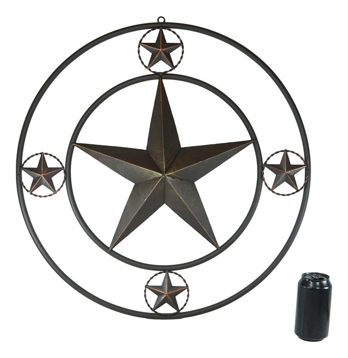Oversized 24"D Vintage Rustic Western Lone Star Metal Circle Wall Decor Plaque