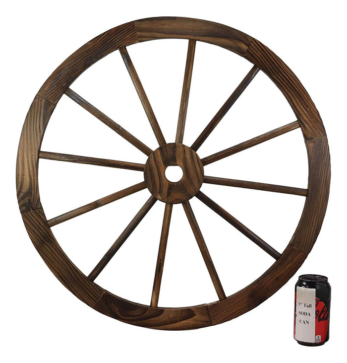 Oversized 24" Vintage Rustic Round Wood Cartwheel Wagon Wheel 3D Wall Art Decor