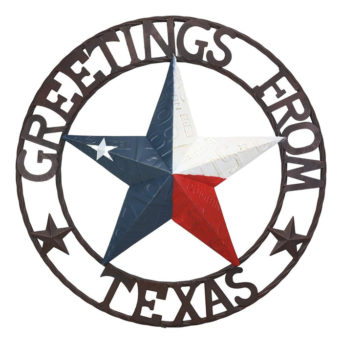 Oversized 24"W Rustic Western Greetings Texas Lone Star Wall Circle Sign 3D Art