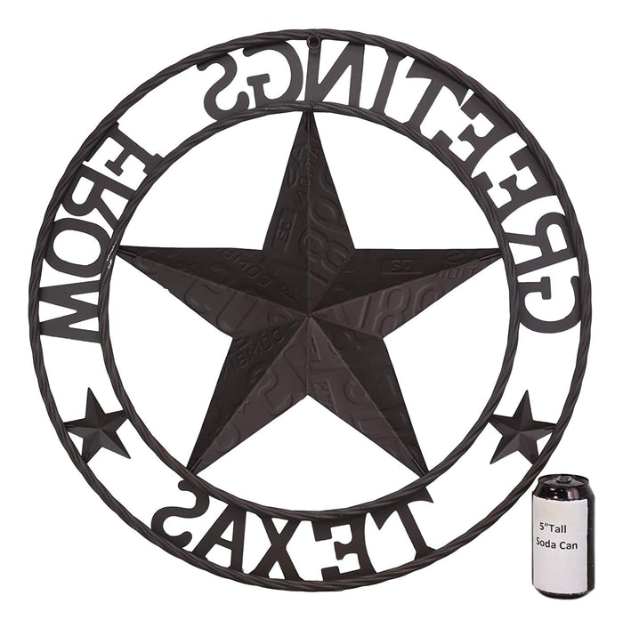 Oversized 24"W Rustic Western Greetings Texas Lone Star Wall Circle Sign 3D Art