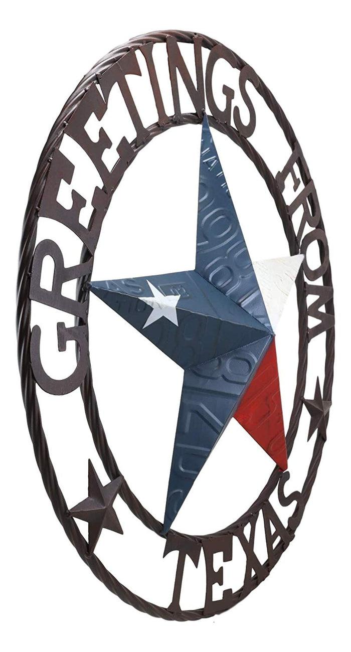 Oversized 24"W Rustic Western Greetings Texas Lone Star Wall Circle Sign 3D Art