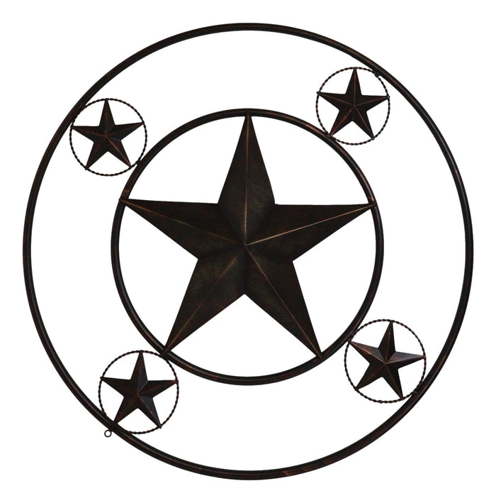 Oversized 40"D Vintage Rustic Western Lone Star Metal Circle Wall Decor Plaque
