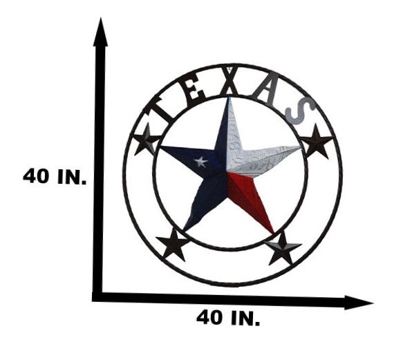 Oversized 40"D Vintage Rustic Western Texas Star Metal Wall Circle Sign Plaque
