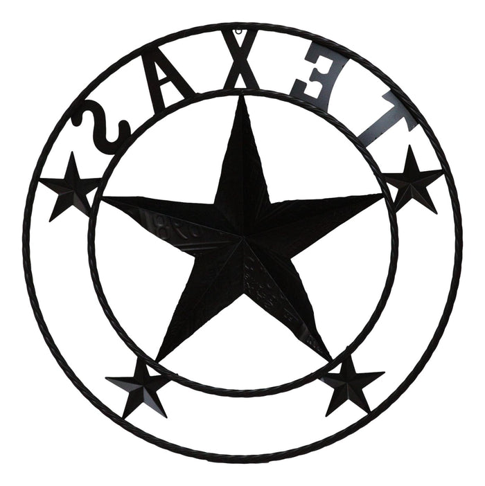 Oversized 40"D Vintage Rustic Western Texas Star Metal Wall Circle Sign Plaque