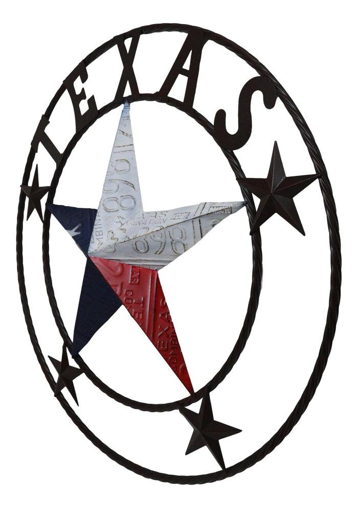 Oversized 40"D Vintage Rustic Western Texas Star Metal Wall Circle Sign Plaque