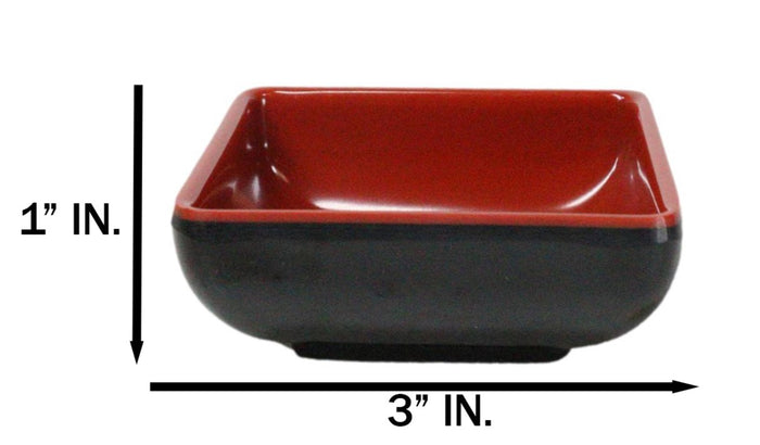 Pack Of 10 Red And Black Melamine Dipping Sauce Or Condiment Square Dishes 3"L