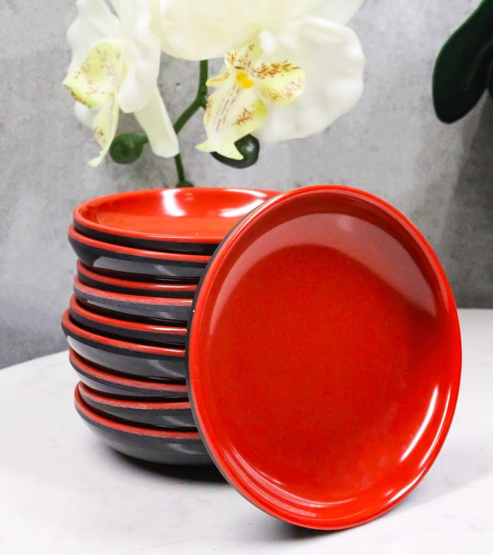 Pack Of 10 Red And Black Melamine Dipping Sauce Or Condiment Round Dishes 3"D