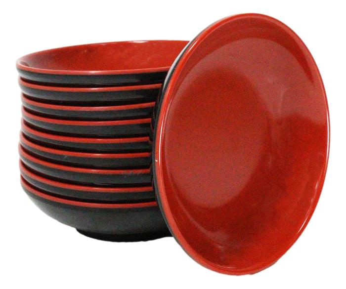Pack Of 10 Red And Black Melamine Dipping Sauce Or Condiment Round Dishes 4"D