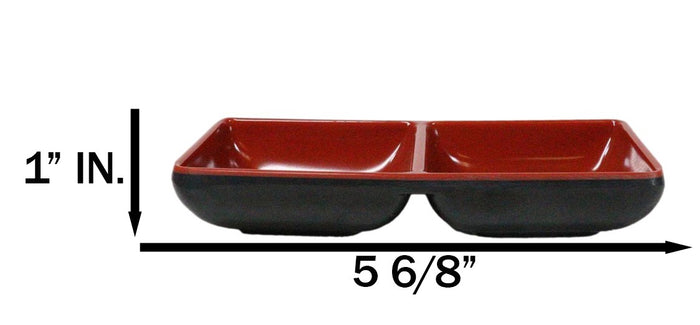 Pack Of 10 Red And Black Melamine Dipping Sauce Or Condiment 2 Partition Dishes