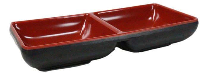 Pack Of 10 Red And Black Melamine Dipping Sauce Or Condiment 2 Partition Dishes