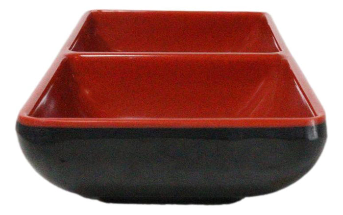 Pack Of 10 Red And Black Melamine Dipping Sauce Or Condiment 2 Partition Dishes