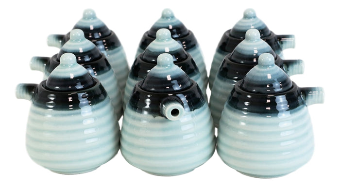 Pack Of 12 Ocean Blue Ceramic Soy Ponzu Sauce Vinegar Or Oil Dispensers With Lid
