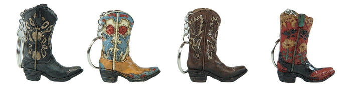 Pack Of 12 Western Cowboy Cowgirl Faux Tooled Leather Boots Keychain Figurines