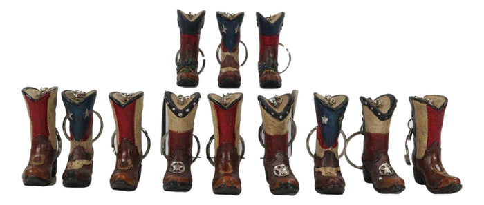 Pack Of 12 Western Patriotic Texas Cowboy Faux Leather Boots Keychain Figurines