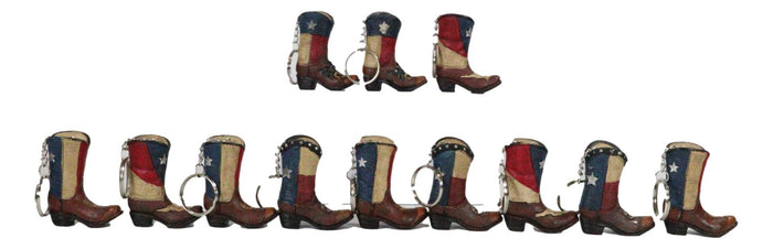 Pack Of 12 Western Patriotic Texas Cowboy Faux Leather Boots Keychain Figurines