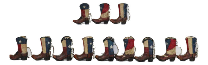 Pack Of 12 Western Patriotic Texas Cowboy Faux Leather Boots Keychain Figurines