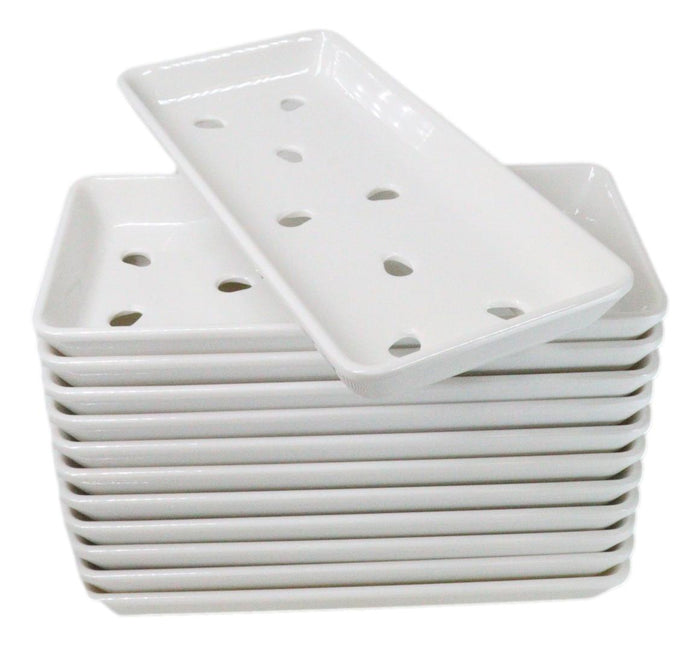 Pack Of 12 White Neta Zara Sushi Case Sashimi Plates With Drip Holes 8" By 3.75"