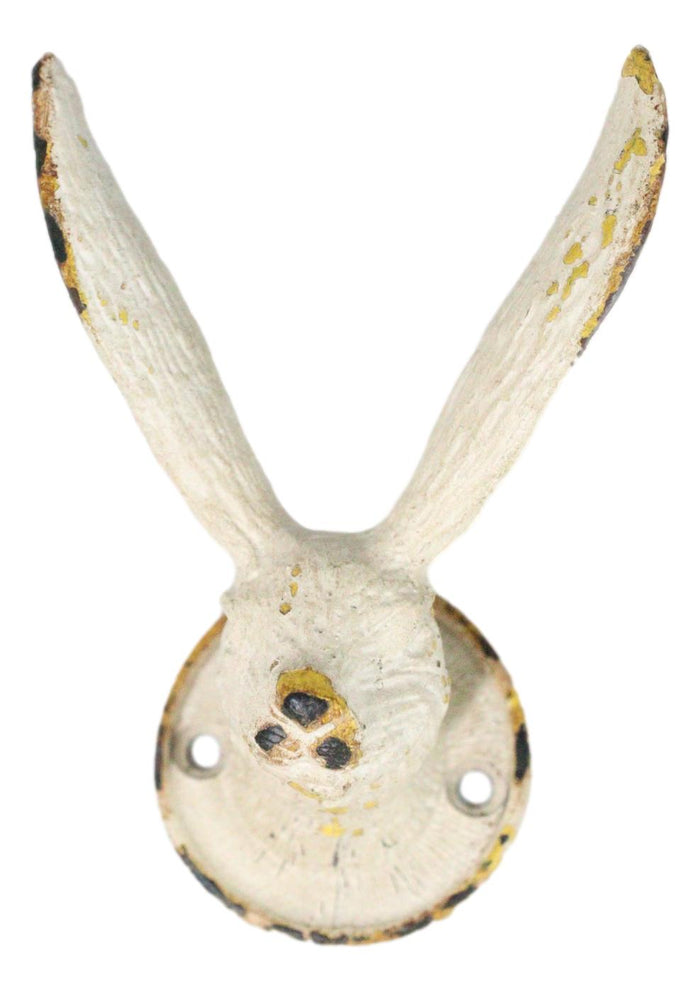 Pack Of 2 Antique White Pewter Cottage Bunny Rabbit Wall Coat Hat Leash Hooks