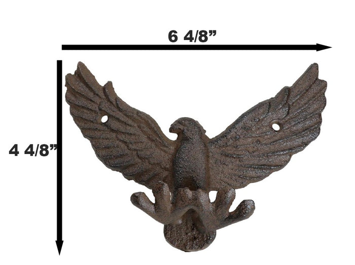Pack Of 2 Cast Iron Rustic American Bald Eagle Multi Peg Coat Keys Wall Hooks