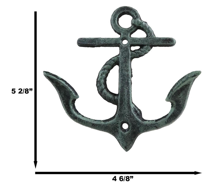 Pack Of 2 Cast Iron Rustic Verdigris Sailor Ocean Ship Anchor Double Wall Hooks