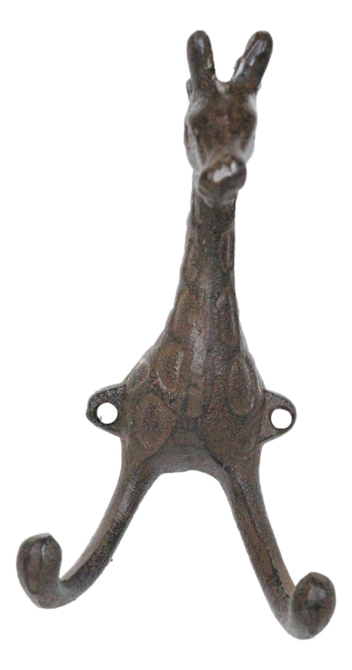 Pack Of 2 Cast Iron Safari Masai Giraffe Head Decor Double Wall Coat Towel Hooks